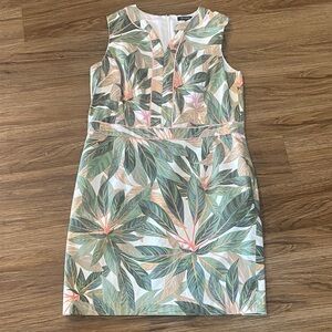 Brooks Brother green &pink leaf print sheath dress. Knee length size 16 office